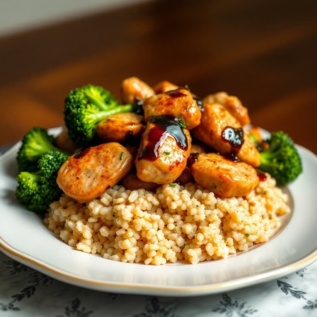 Balsamic Glazed Chicken Stir-Fry with Garlic Roasted Broccoli
