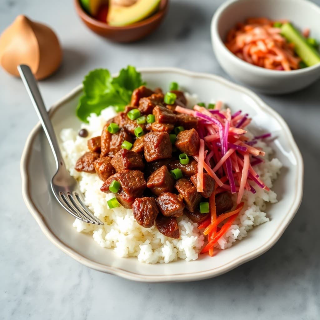 Korean Bulgogi Beef Bowls with Spicy Kimchi Slaw