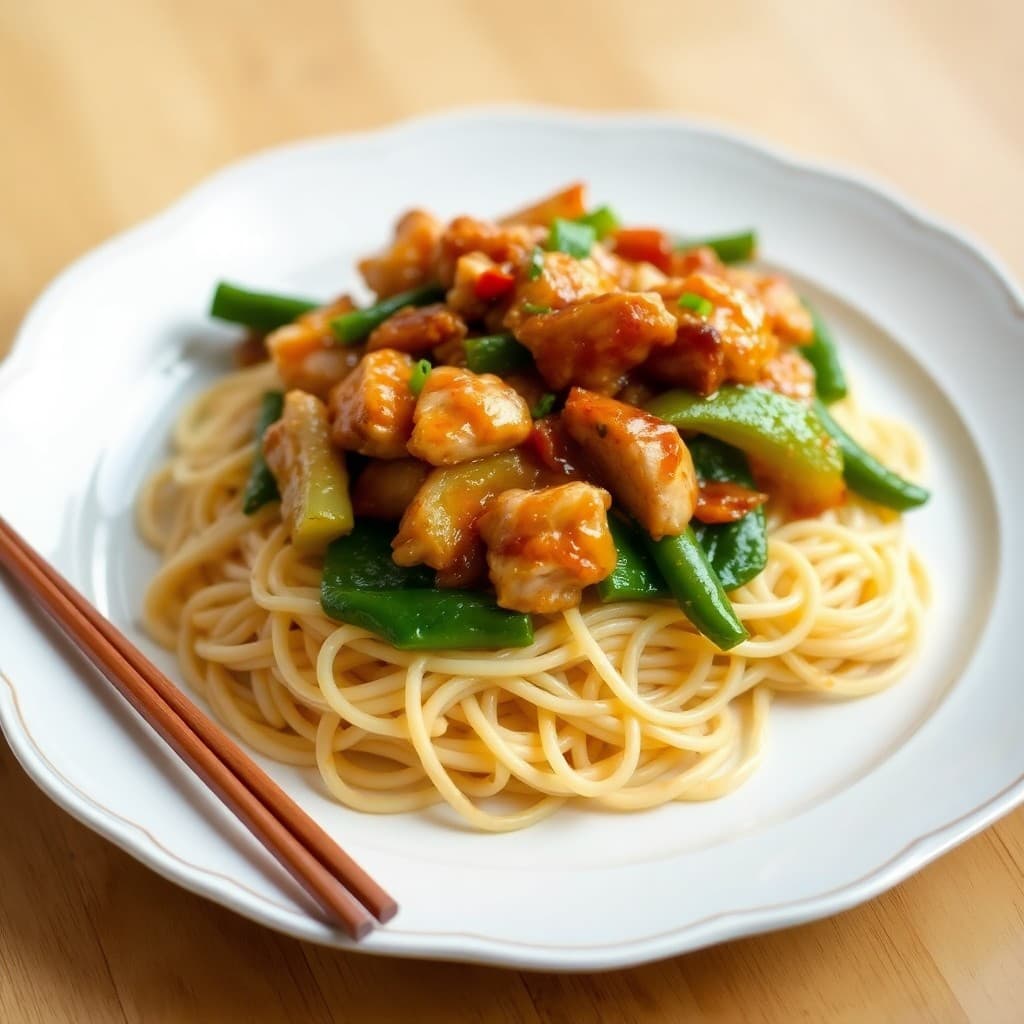 Honey Garlic Chicken Stir-Fry with Fried Noodles