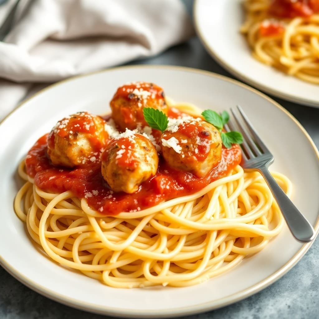 Zesty Italian Chicken Meatballs with Parmesan Spaghetti