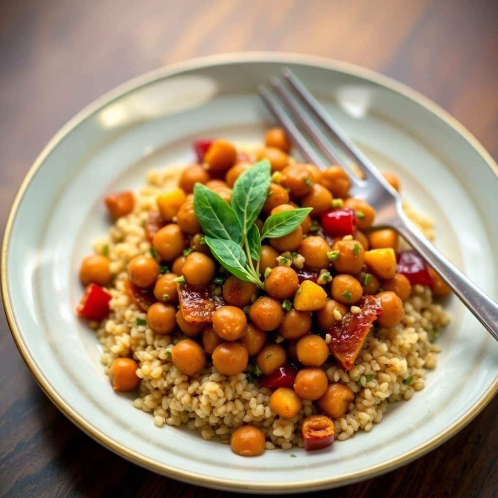 Turkish Herb-Braised Chickpea Stew with Pomegranate Molasses & Crispy Sage Oil