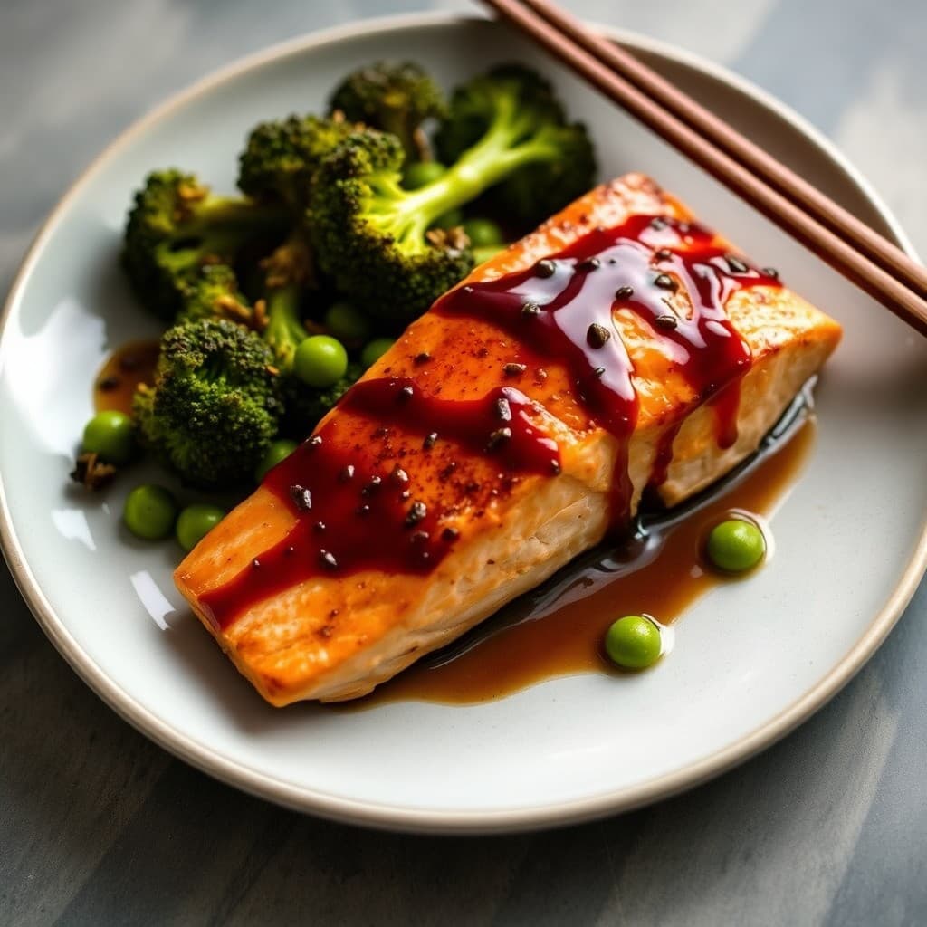 Japanese-Inspired Miso Glazed Salmon with Roasted Broccoli & Edamame