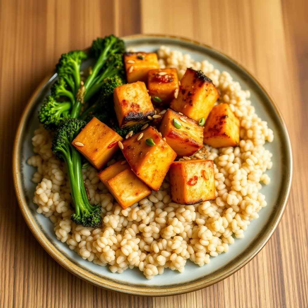 Sichuan-Spiced Crispy Tofu & Millet Stir-Fry with Charred Broccolini