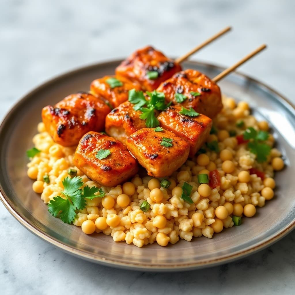 Zesty Moroccan Chicken Skewers with Chickpea Couscous