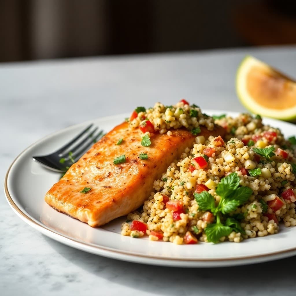 Garlic-Ginger Salmon with Quinoa Tabbouleh
