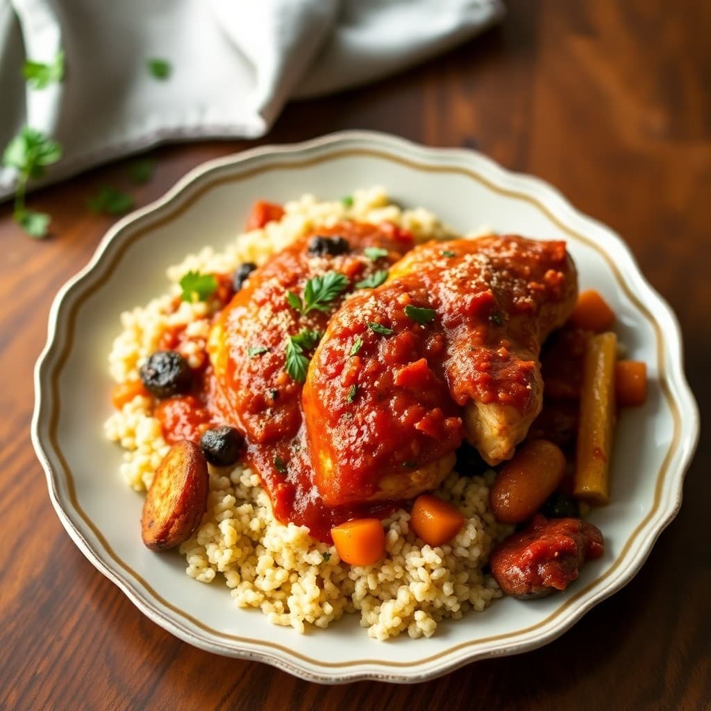 Moroccan-Style Chicken Tagine with Quinoa and Roasted Vegetables