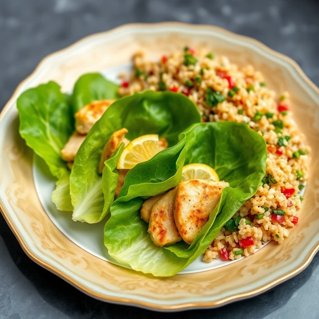 Lemon Garlic Chicken Lettuce Wraps with Quinoa Salad