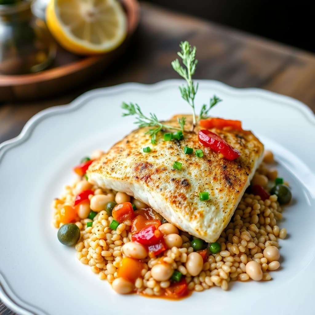 Pan-Seared Sea Bass with Charred Fennel & White Bean Escabeche