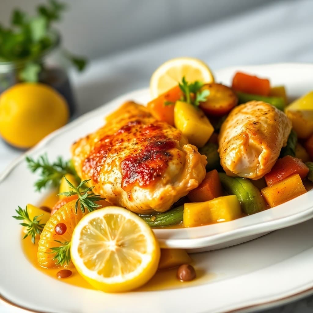 Lemon Garlic Roasted Chicken & Veggies