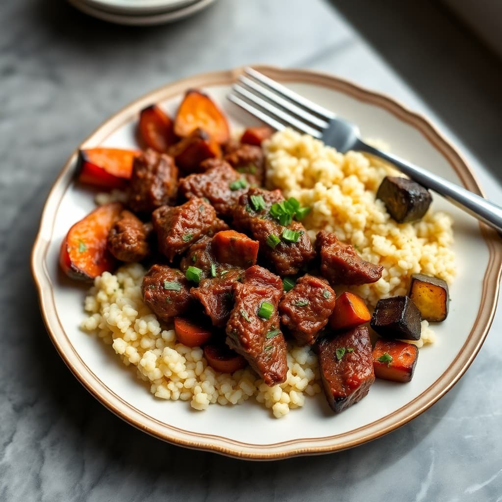 Moroccan Spiced Beef Tagine with Couscous and Roasted Veggies