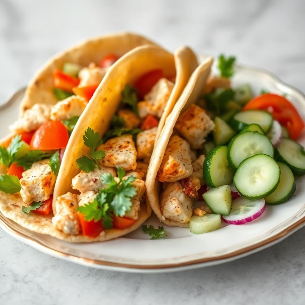 Lemon Herb Chicken Pita Wraps with Cucumber Salad