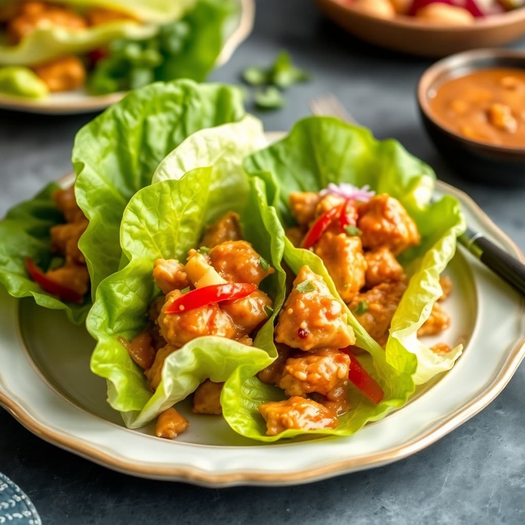 Zesty Thai Peanut Chicken Lettuce Wraps