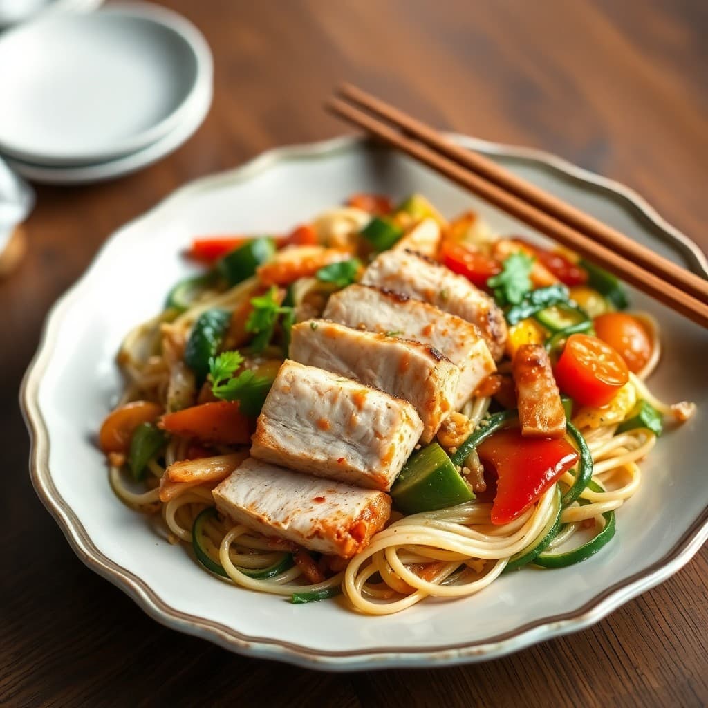 Seared Teriyaki Tuna Stir-Fry with Vegetable Noodles
