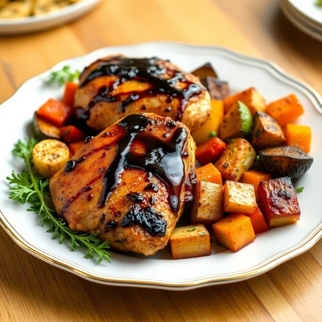 Balsamic Glazed Chicken Thighs with Roasted Veggies