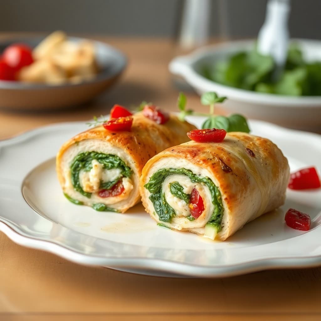 Mediterranean Stuffed Chicken Rolls