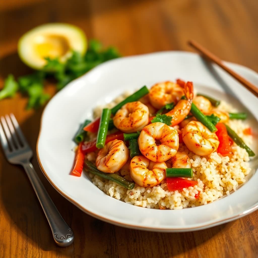 Sizzling Garlic Ginger Shrimp Stir-Fry with Cauliflower Rice