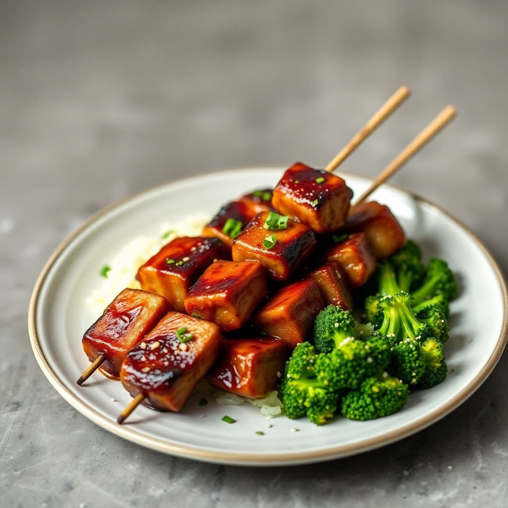 Teriyaki Pork Skewers with Sesame Broccoli