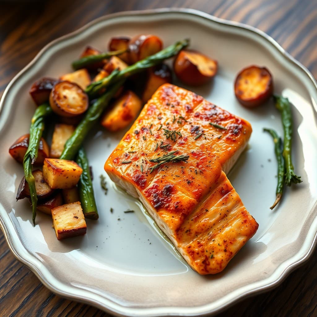 Seared Salmon with Roasted Winter Vegetables
