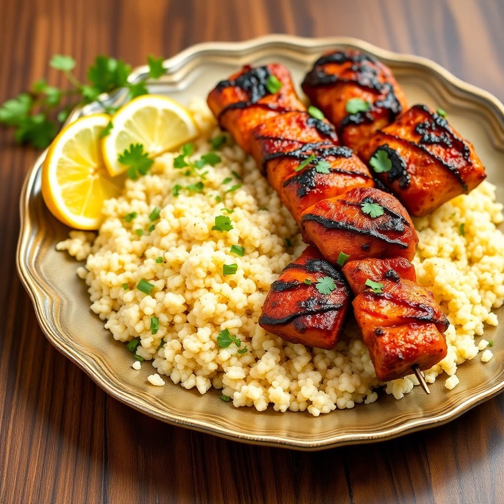 Spicy Moroccan Chicken Skewers with Garlic Herb Couscous