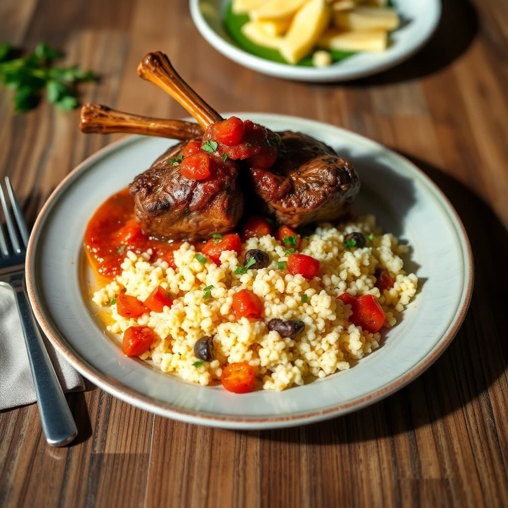 Mediterranean Braised Lamb Shanks with Herb Couscous