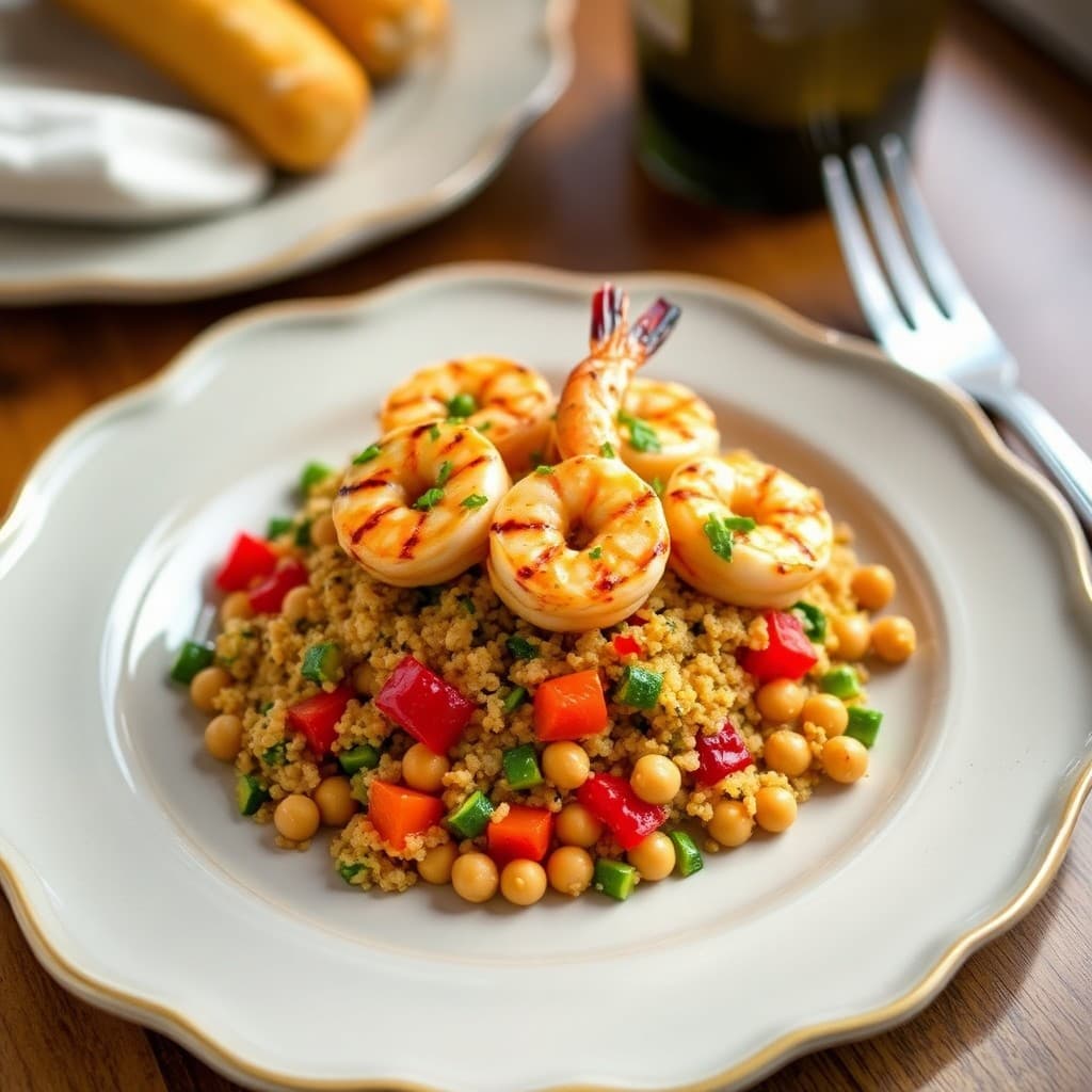 Zesty Grilled Shrimp with Roasted Veggie Quinoa Salad