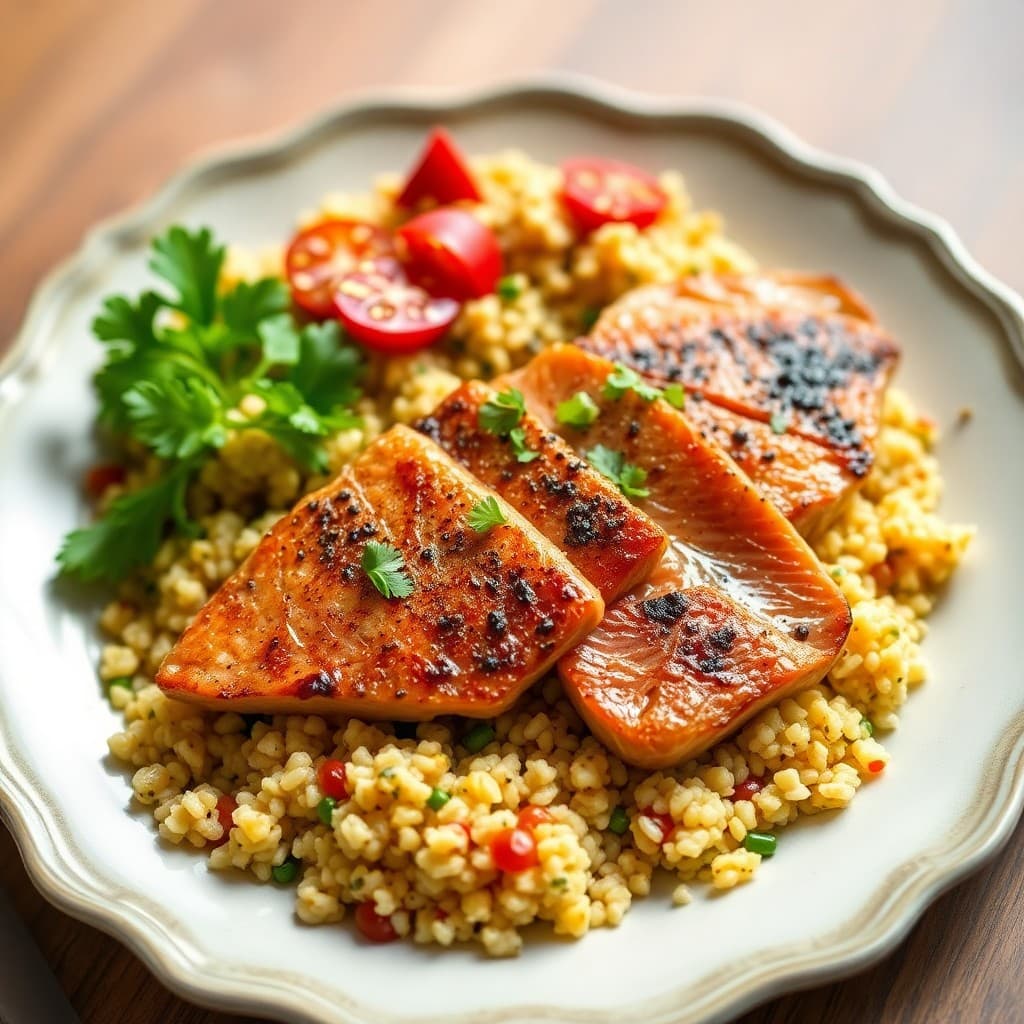 Seared Ginger-Garlic Tuna with Warm Quinoa Salad