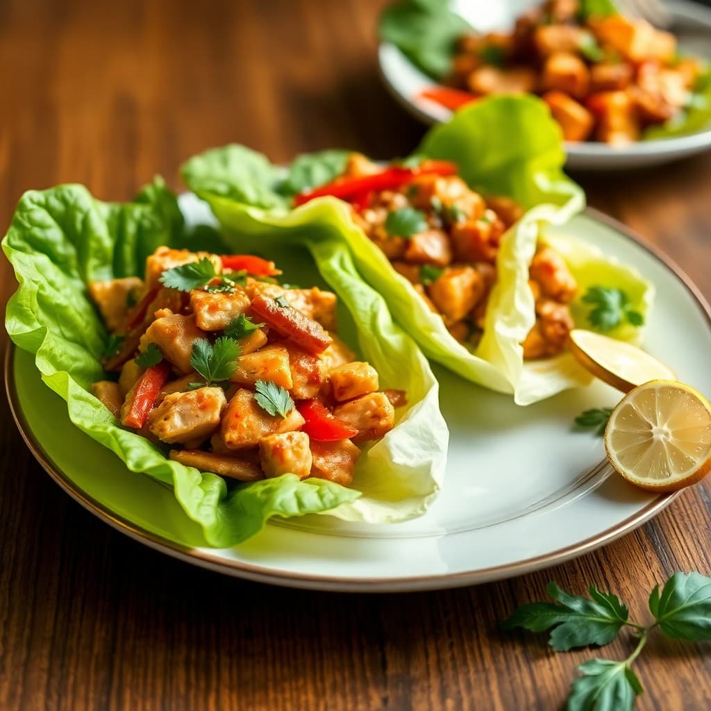 Spicy Thai Basil Chicken Lettuce Wraps
