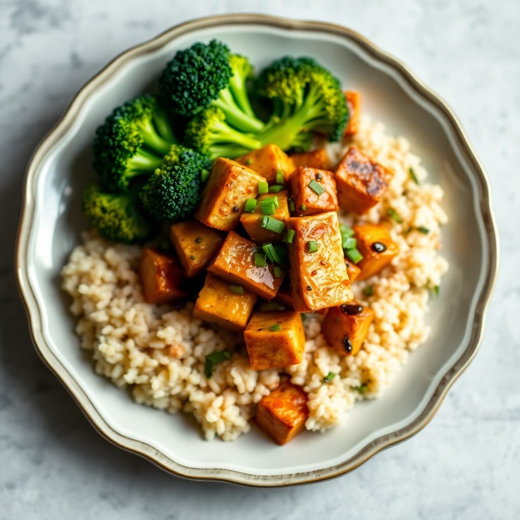 Teriyaki Tofu Stir-Fry with Roasted Broccoli and Quinoa