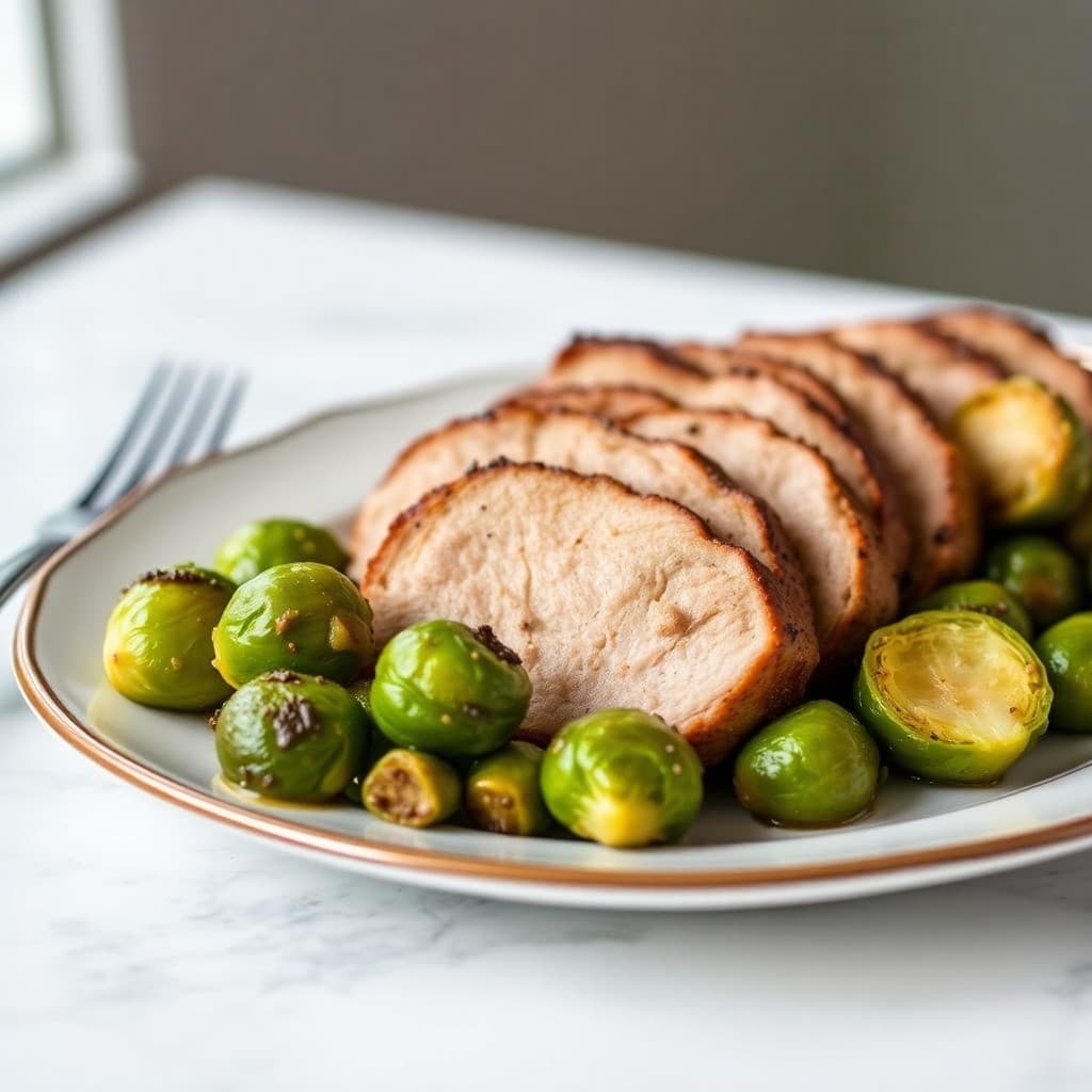 Keto Roasted Pork Tenderloin with Brussels Sprouts