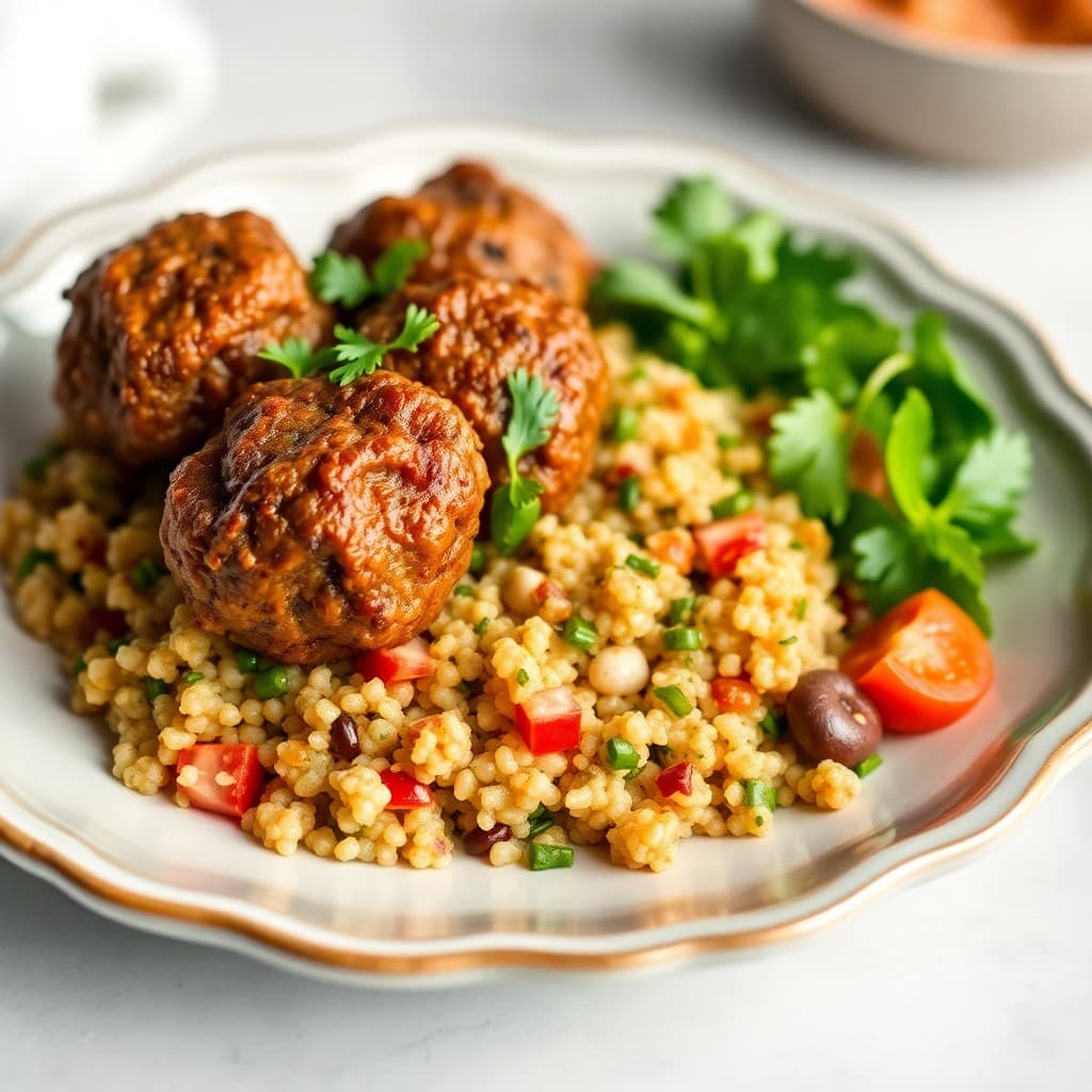 Moroccan Spiced Lamb Meatballs with Herbed Quinoa