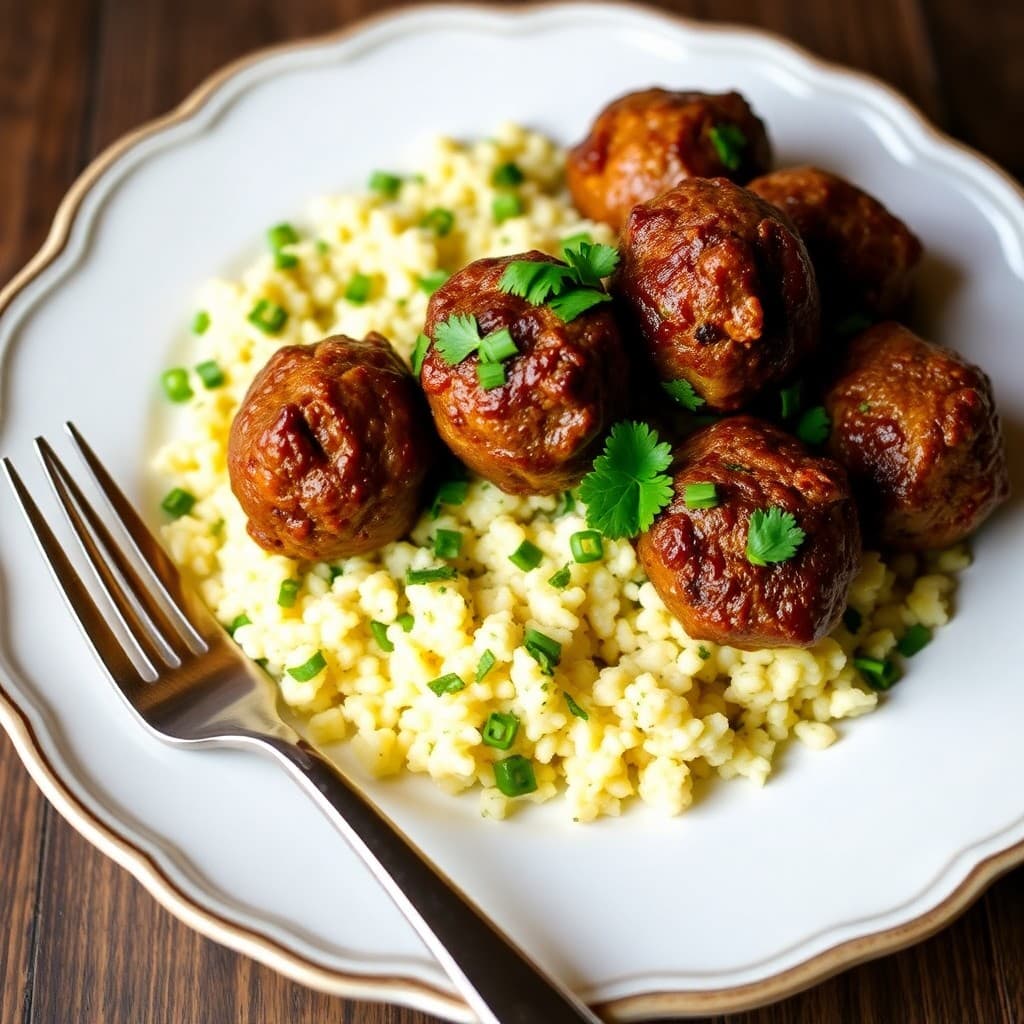 Moroccan Spiced Lamb Meatballs with Garlic Herb Couscous