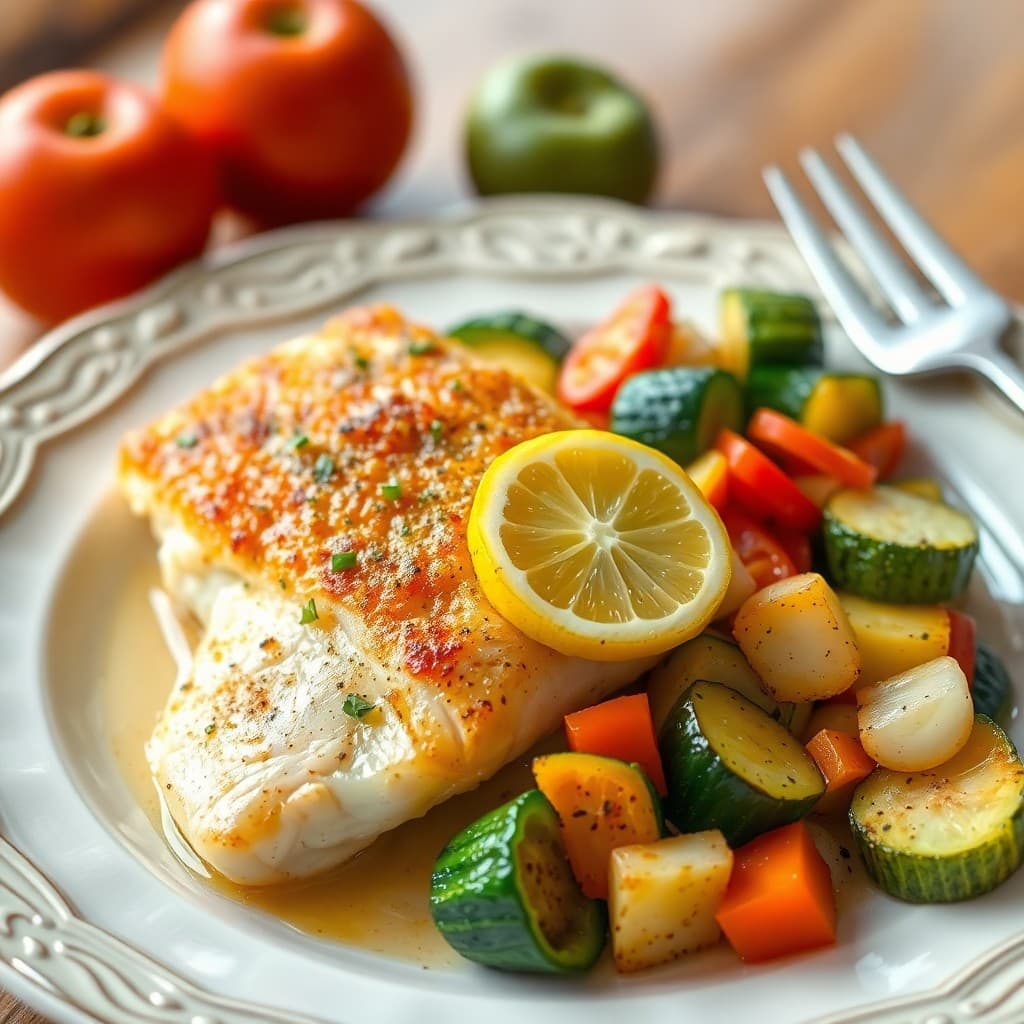 Baked Lemon Garlic Tilapia with Roasted Zucchini Medley