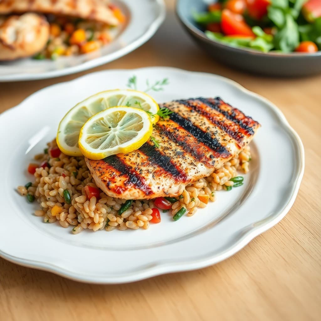 Grilled Lemon-Herb Chicken with Roasted Vegetable Barley Salad