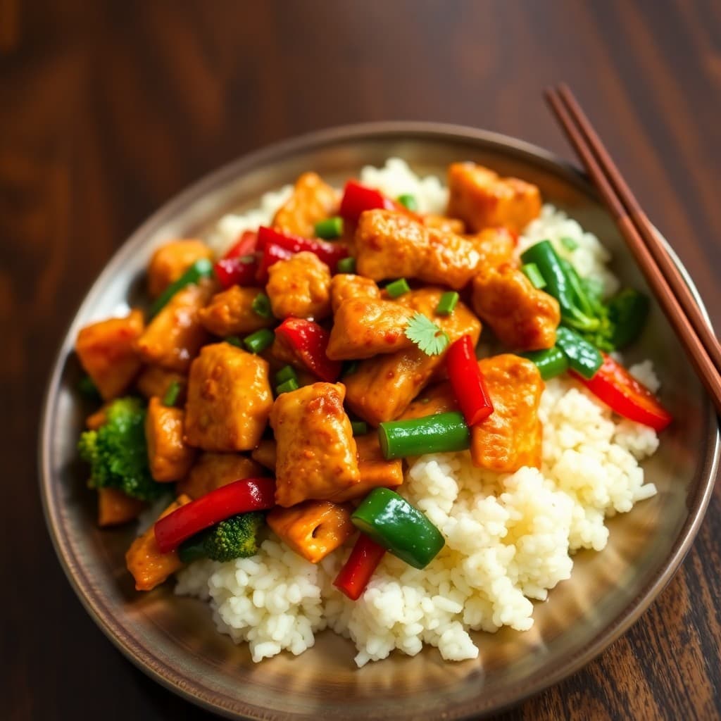 Spicy Szechuan Chicken Stir-Fry with Cauliflower Rice