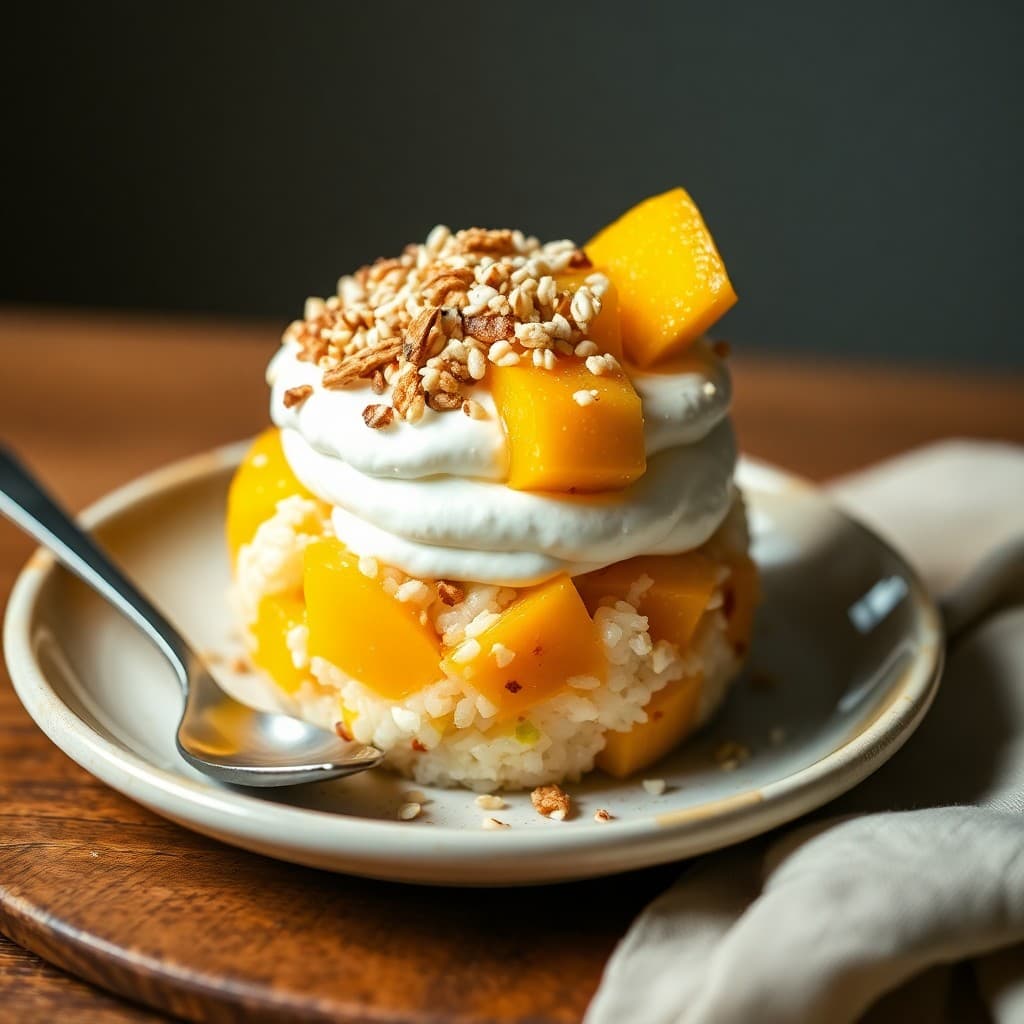 Thai Mango Sticky Rice Parfait with Toasted Coconut & Sesame Crunch