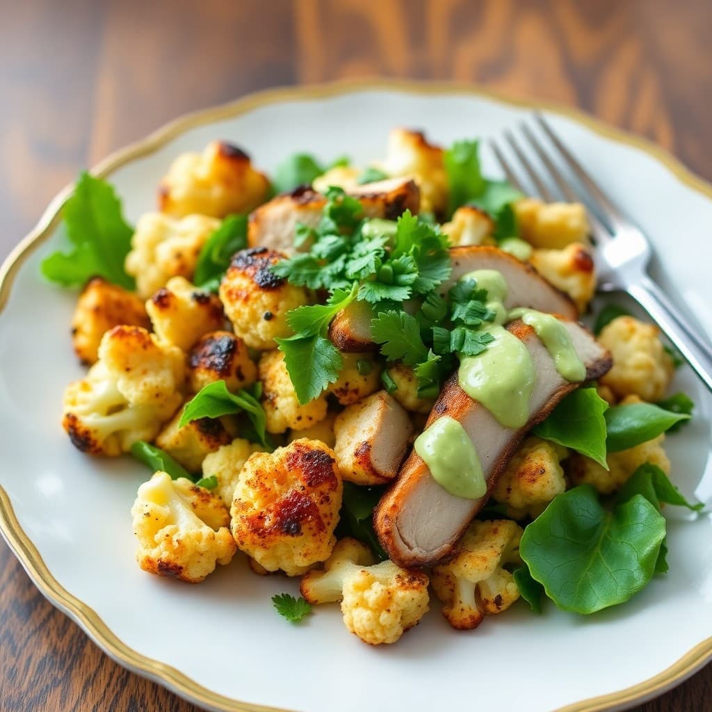 Keto Roasted Cauliflower and Chicken Salad