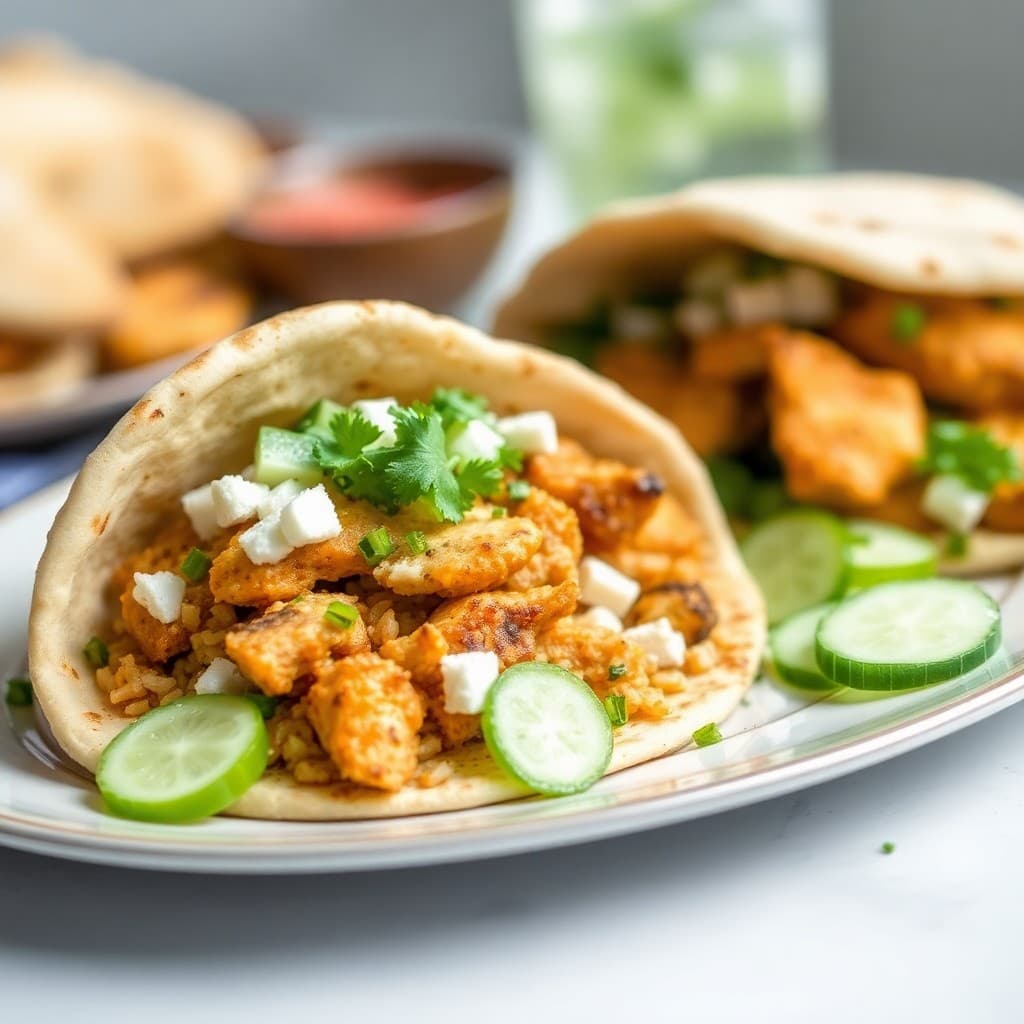 Zesty Greek Chicken Pitas with Cucumber Salad