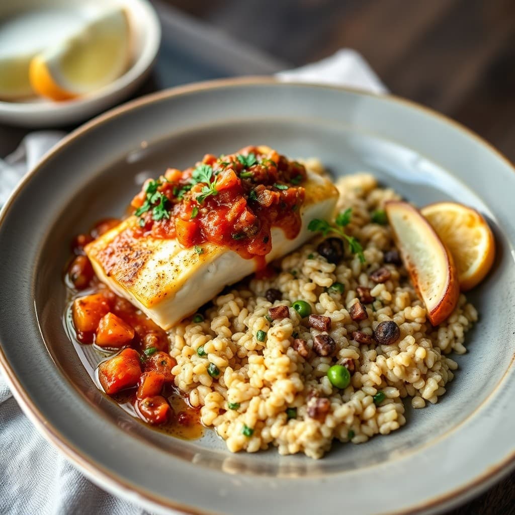 Sicilian Sea Bass with Charred Fennel & Farro Risotto