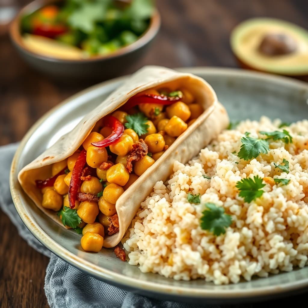 Thai Green Curry Chickpea Breakfast Wrap with Coconut Jasmine Rice