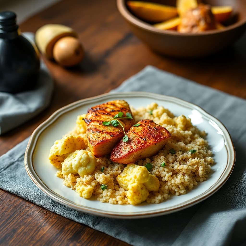Seared Turmeric Ginger Chicken with Roasted Cauliflower and Quinoa
