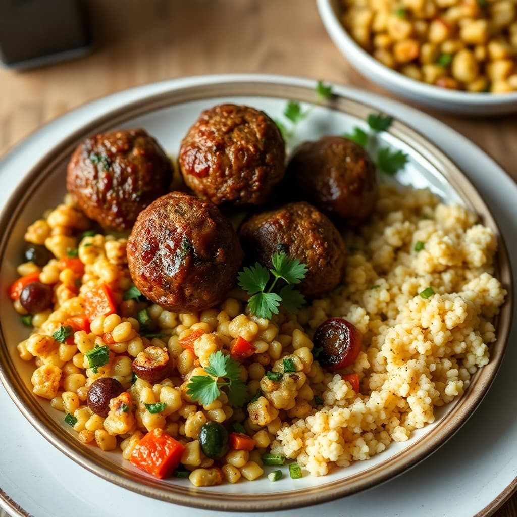 Moroccan-Spiced Lamb Meatballs with Roasted Vegetable Couscous
