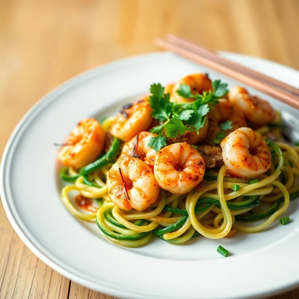 Sizzling Garlic Shrimp Stir-Fry with Zucchini Noodles