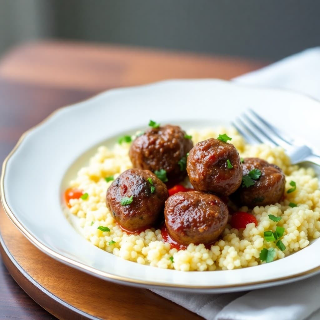 Moroccan-Spiced Lamb Meatballs with Lemon Garlic Couscous