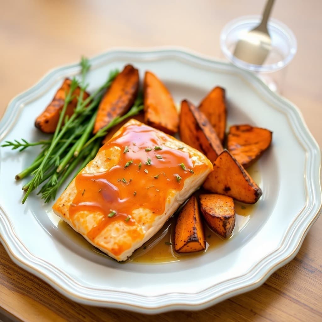 Maple Glazed Salmon with Roasted Sweet Potatoes