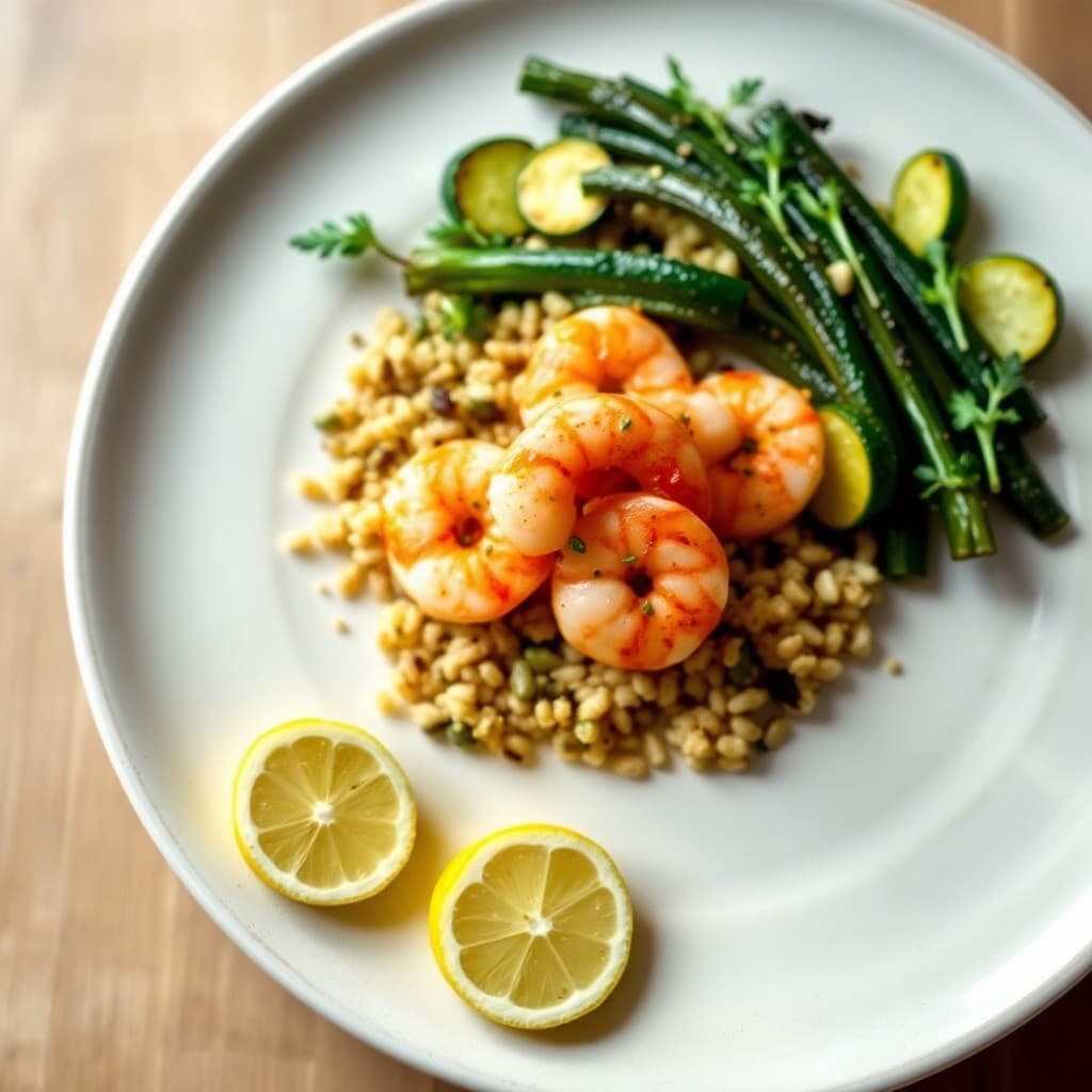 Citrus-Marinated Shrimp with Roasted Zucchini and Quinoa