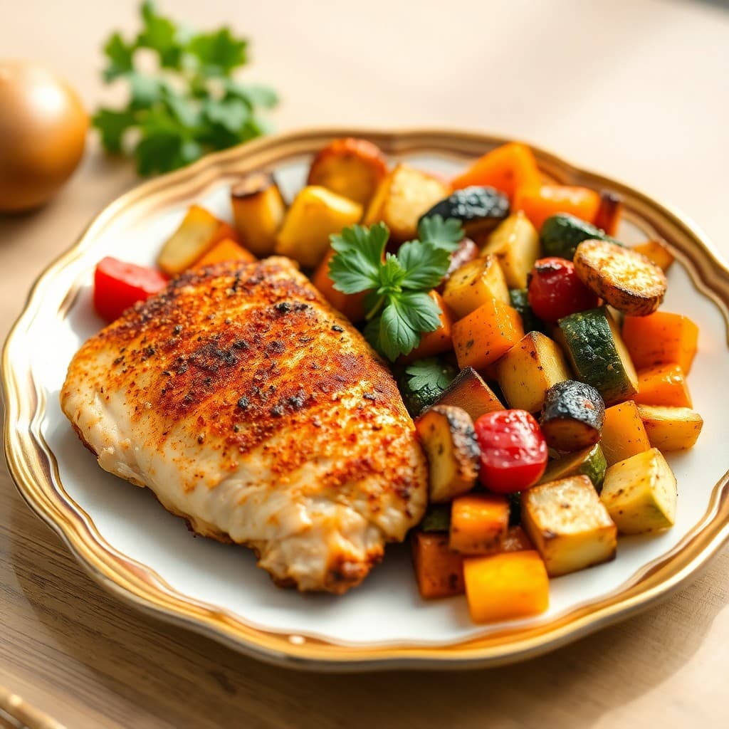 Seared Chili-Lime Chicken with Roasted Vegetable Medley