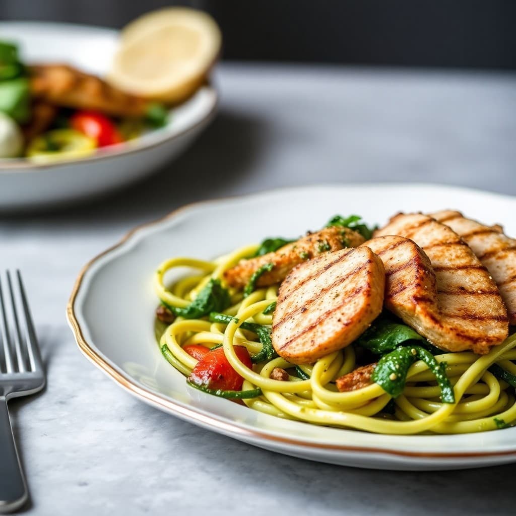 Italian Pesto Zucchini Noodles with Grilled Chicken