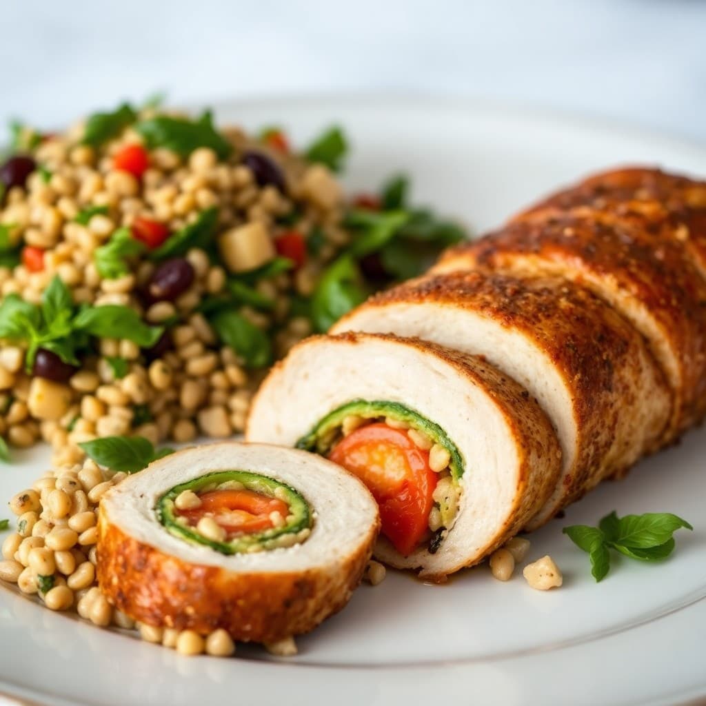 Provençal Chicken Roulade with Herbed Farro Salad