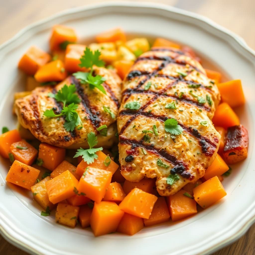 Grilled Lemon Herb Chicken with Roasted Sweet Potato Salad
