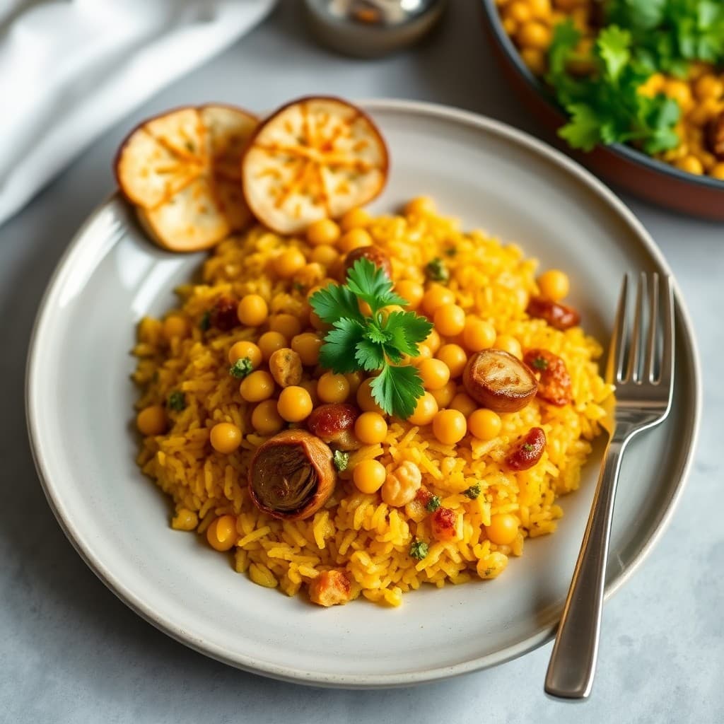 Spanish Chickpea & Saffron Paella with Charred Artichoke Hearts